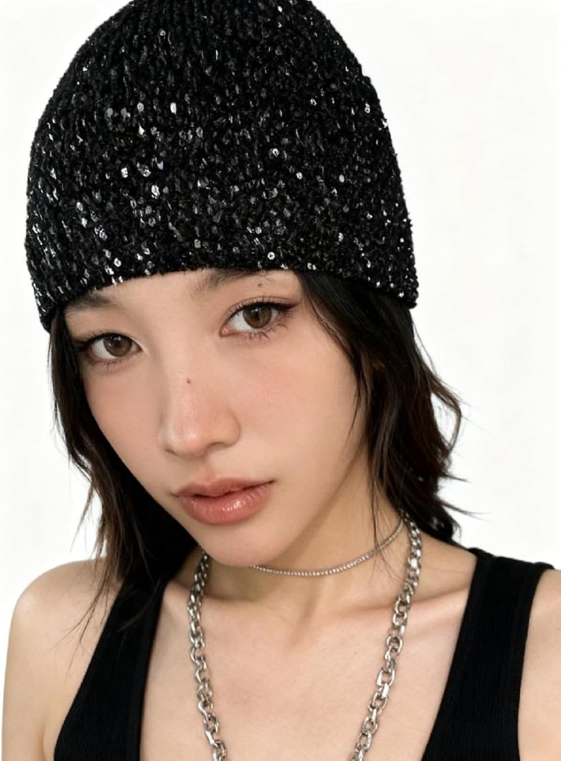 Suillty Gorro de punto con lentejuelas para mujeres y hombres, con...
