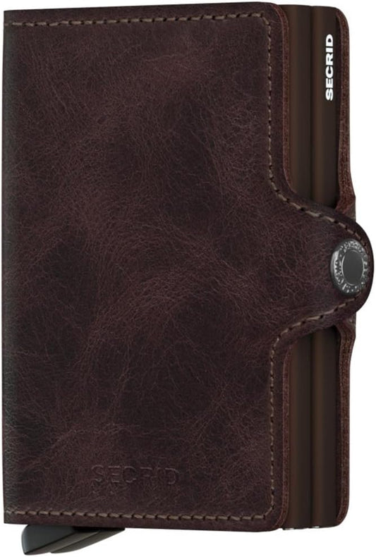 Secrid Billetera doble, color chocolate vintage, piel auténtica con...