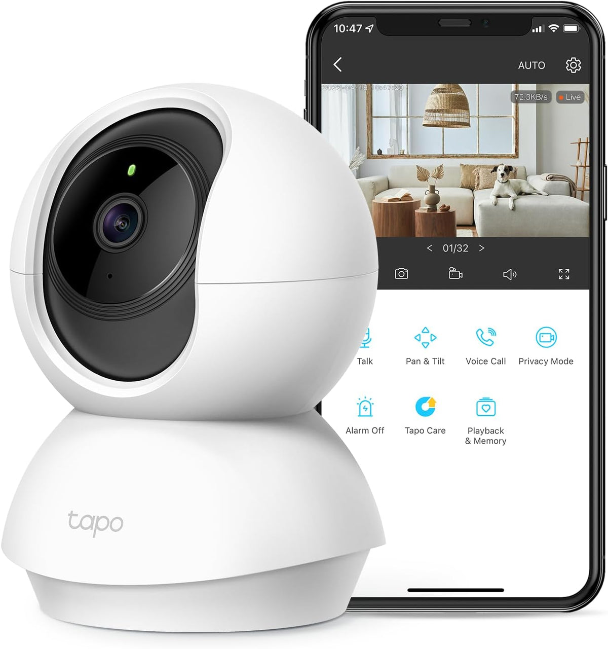 Tapo TP-Link - Cámara de seguridad 2K con giro e inclinación para m...