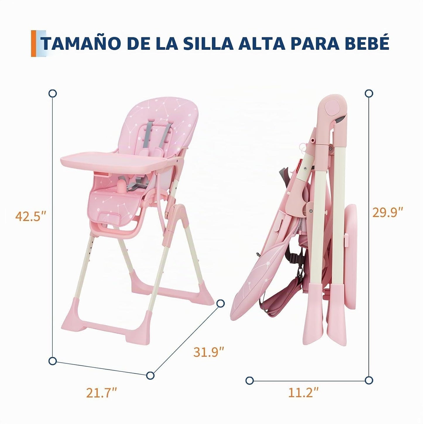 Silla alta para bebé, sillas de alimentación plegables para bebés y...