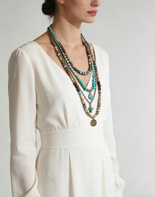 Yomisa Collares bohemios en capas para mujer, collar largo de cuent...