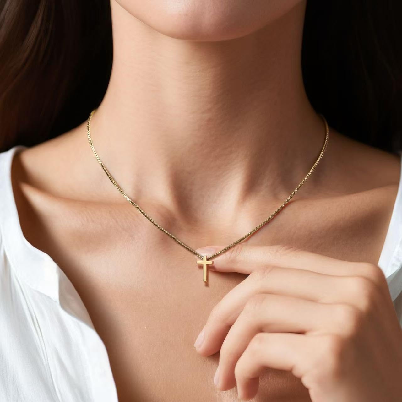Collar de oro para mujer, collar de cruz delicado de 18K de oro rea...