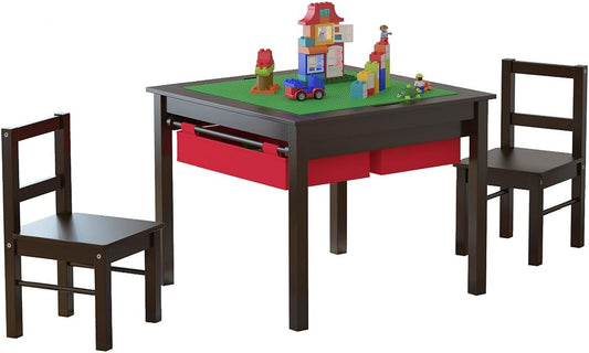 UTEX - Juego de mesa de construcción para niños 2 en 1 de madera co...
