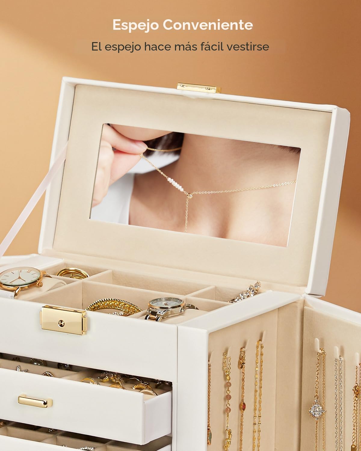 Homde - Joyero grande para mujer: organizador de 5 capas con cerrad...