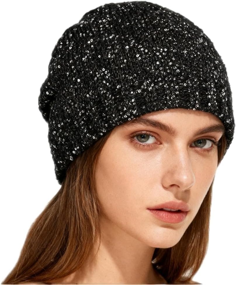 Suillty Gorro de punto con lentejuelas para mujeres y hombres, con...