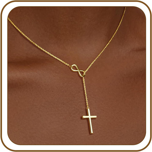 Poxtex Collar de cruz infinita para mujer, delicado collar con colg...