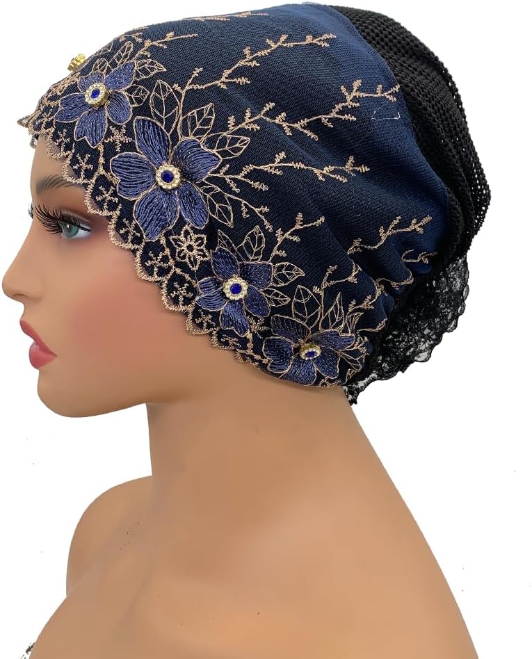 2 unids Floral Bordado Turbante Cap para Mujer Musulmana Señora Env...