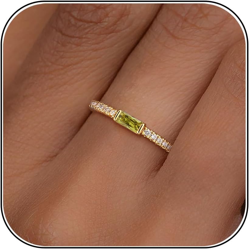 RLMOON Anillos de oro con piedra natal para mujer, no se deslustra,...