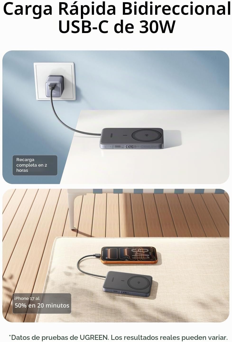 UGREEN Magflow Air Qi2 - Banco de energía magnético de 10000 mAh, c...