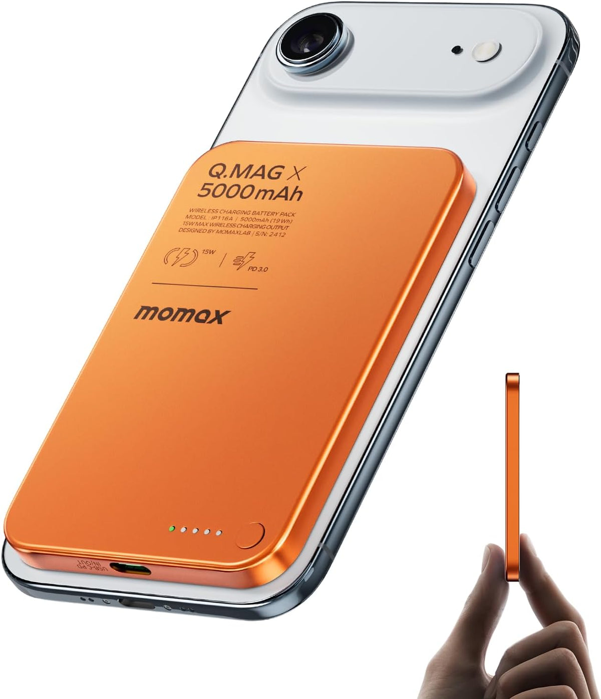 MOMAX Banco de energía inalámbrico magnético de 5000 mAh, cargador...