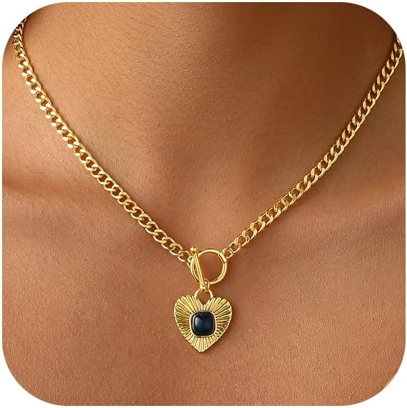 JIKASI Collar de corazón para mujer, delicado chapado en oro de 14...
