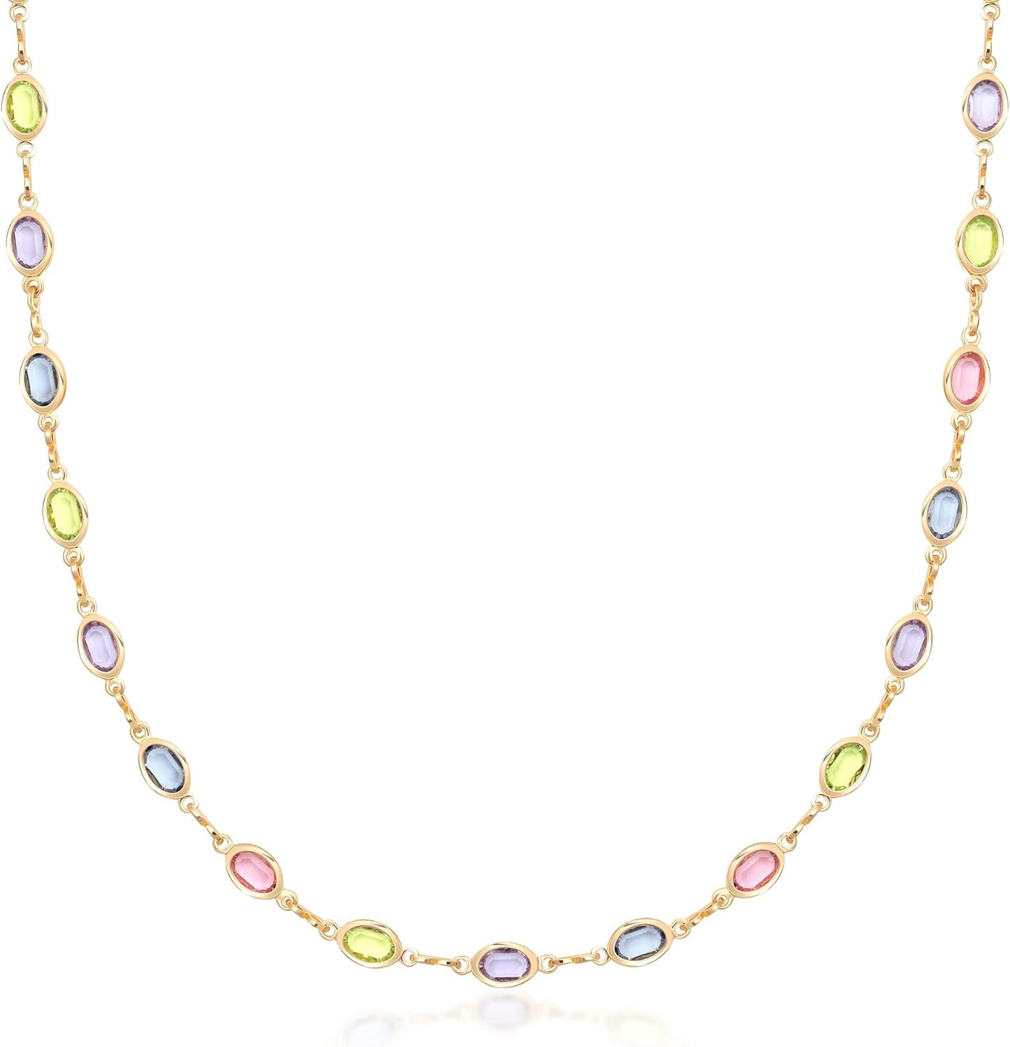 Barzel Collar ovalado de cristal de piedra multicolor chapado en or...