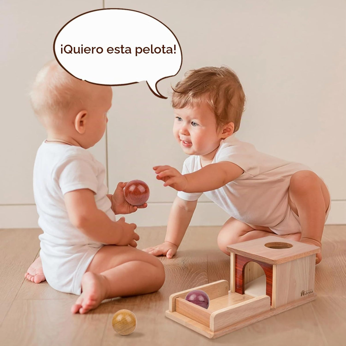 Adena Montessori Caja de permanencia de objetos, 3 bolas de madera,...