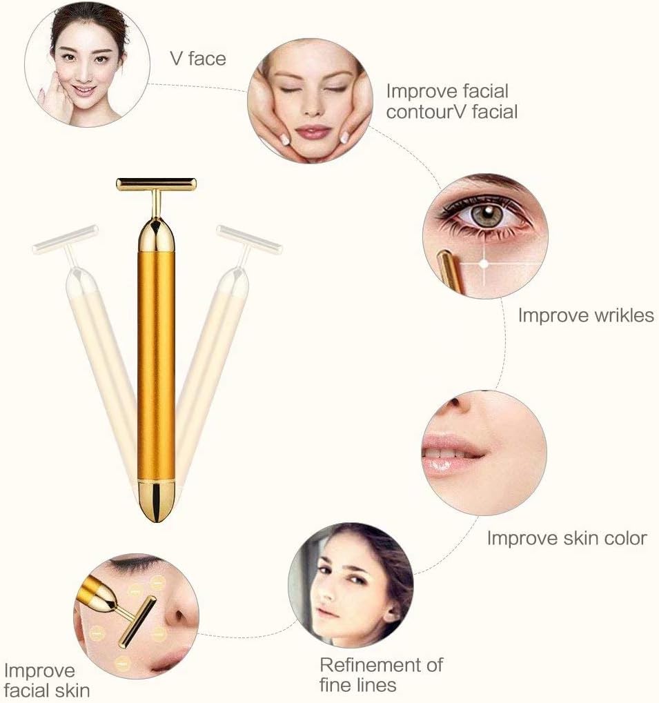 Beauty Bar - Rodillo masajeador facial de oro de 24 quilates, rodil...