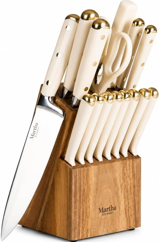 Martha Stewart - Juego de 16 cuchillos de cocina de acero inoxidabl...