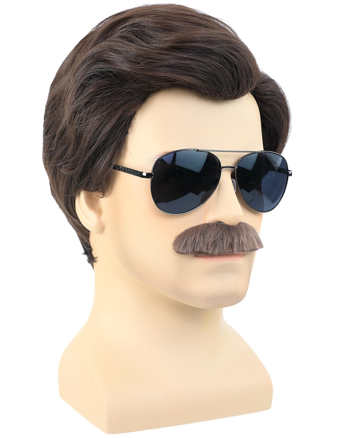 AMZCOS Peluca corta marrón para hombre con Msutache y gafas de sol...