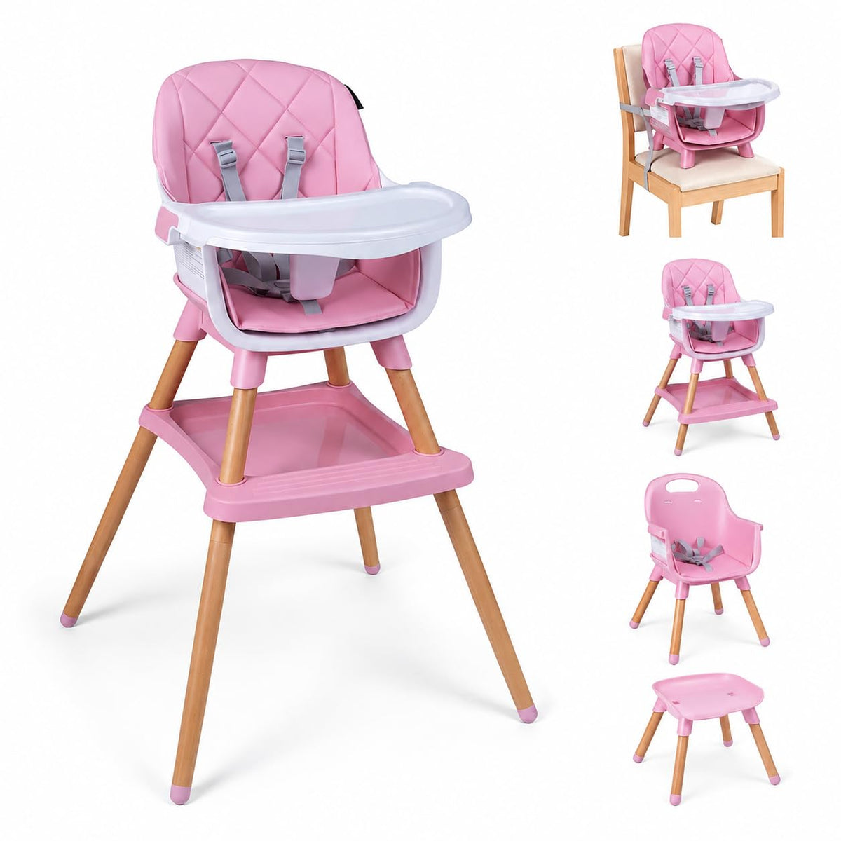 HONEY JOY Silla alta para bebé, silla alta de alimentación converti...