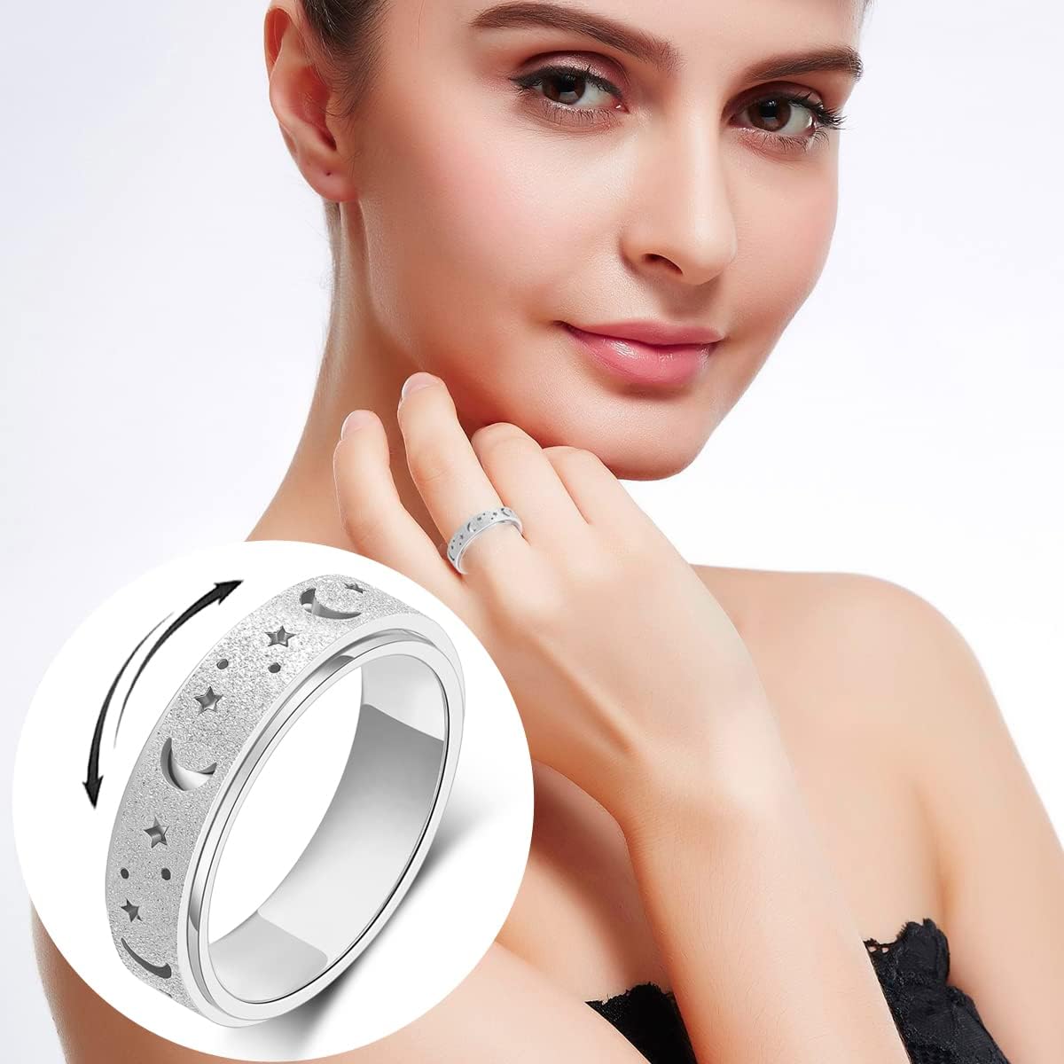 OreilleStar Anillo de ansiedad para mujer, anillo giratorio de acer...