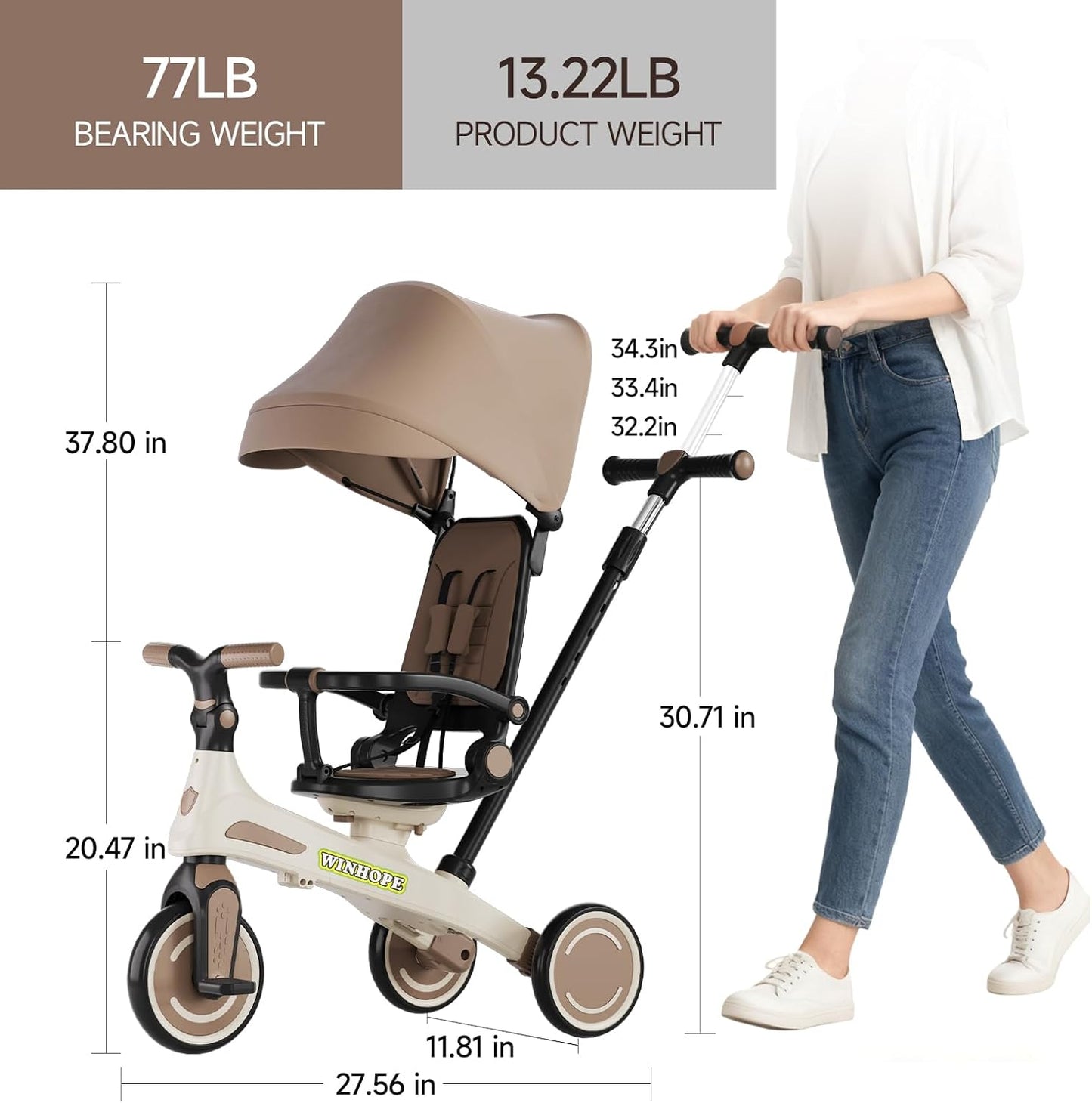 Triciclo para niños, triciclo 6 en 1 para bebés con mango ajustable...