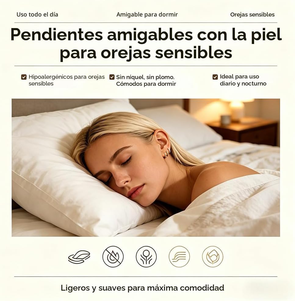 5 pares de pendientes de aro chapados en oro de 14 quilates para mu...