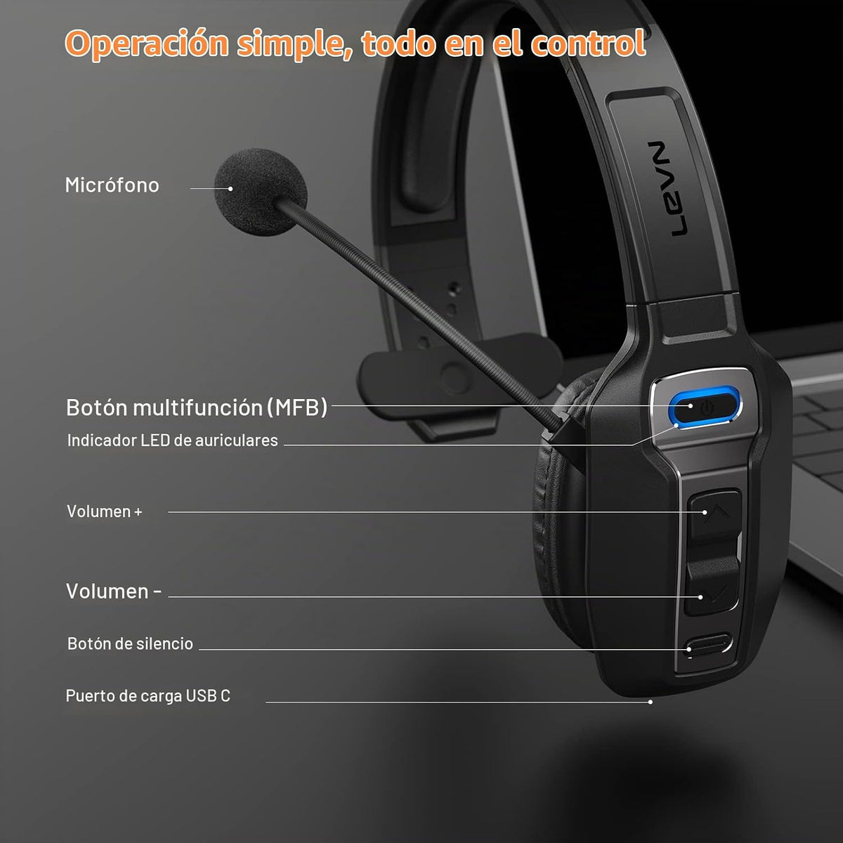 LEVN - Auriculares Bluetooth con micrófono, auriculares Bluetooth p...