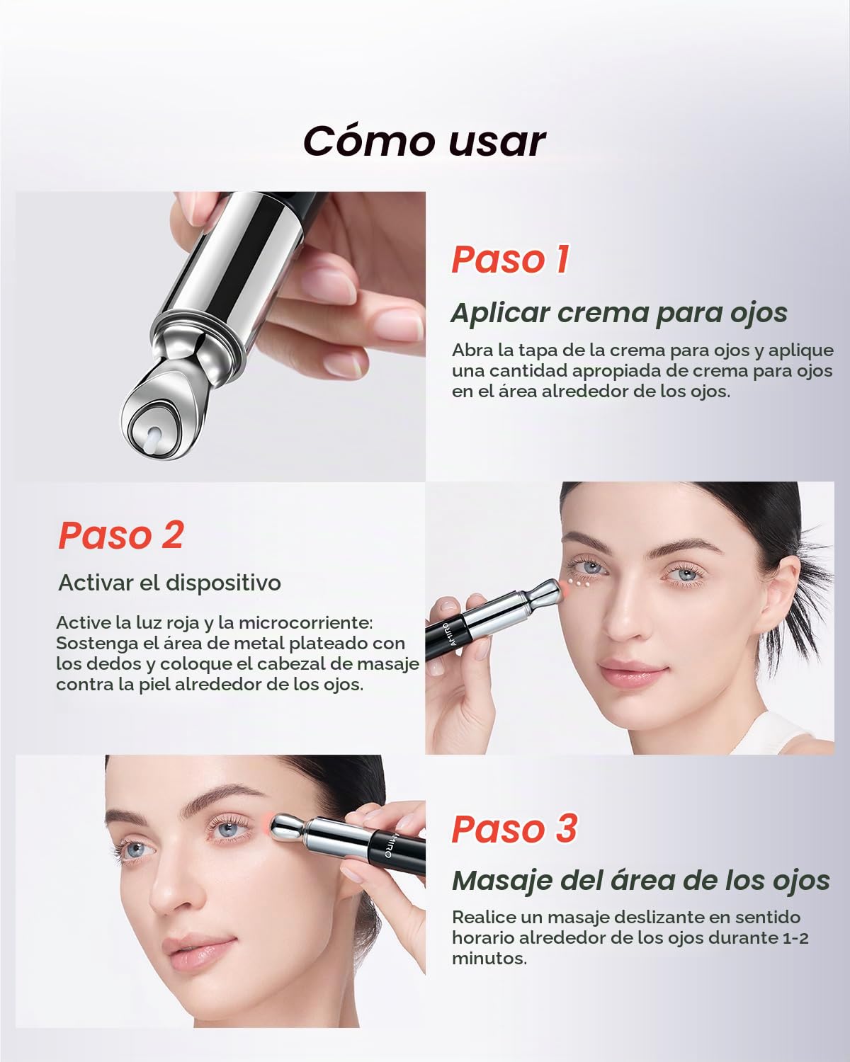 AMIRO PDRN Crema de ojos para terapia de luz roja con masajeador de...