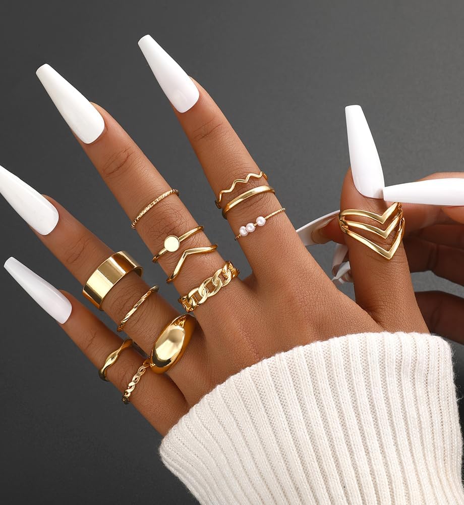 iF YOU Juego de 25 anillos dorados de nudillos para mujer, anillos...