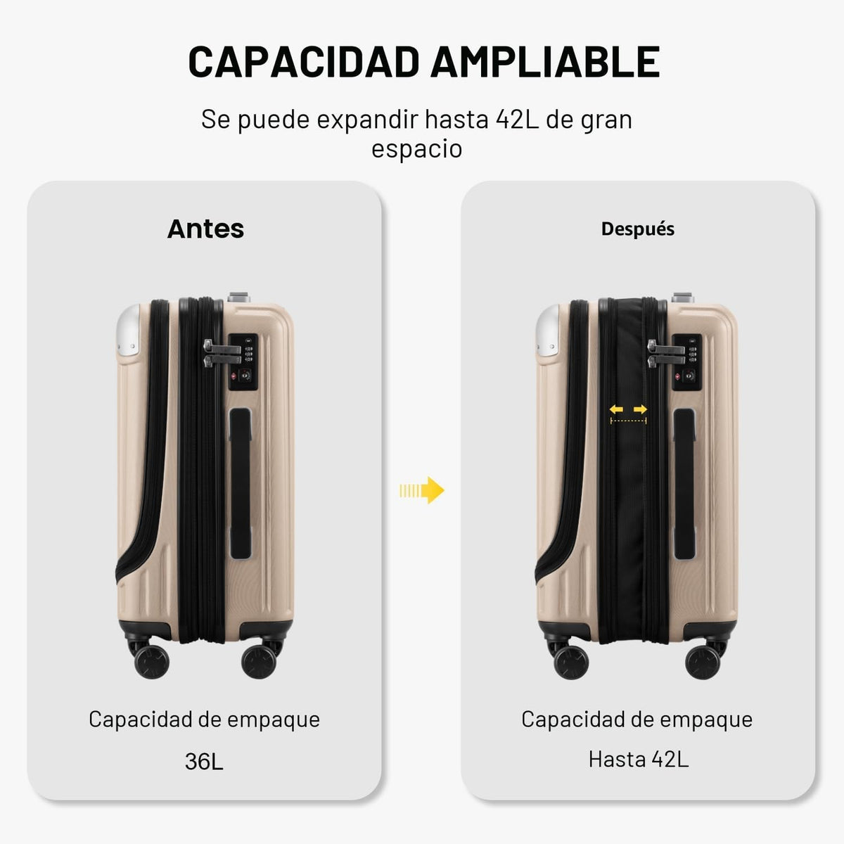 LEVEL8 Equipaje Grace, Champán, 20 pulg., EXT | Bolsillo frontal, s...