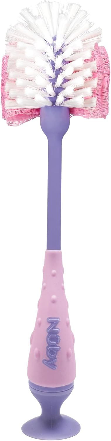Nuby Cepillo 2 en 1 para biberón con soporte, cerdas de nailon suav...