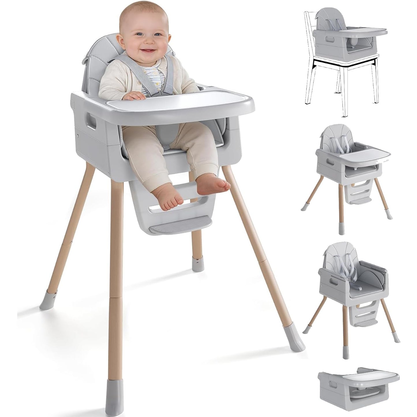 EverKiddo Silla alta para bebé a partir de 6 meses, sillas altas pl...