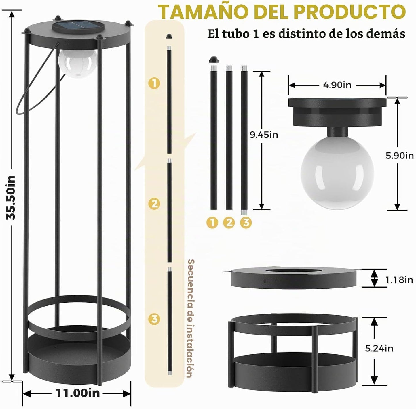 Lámpara de pie solar para exteriores con soporte para plantas 2 en...