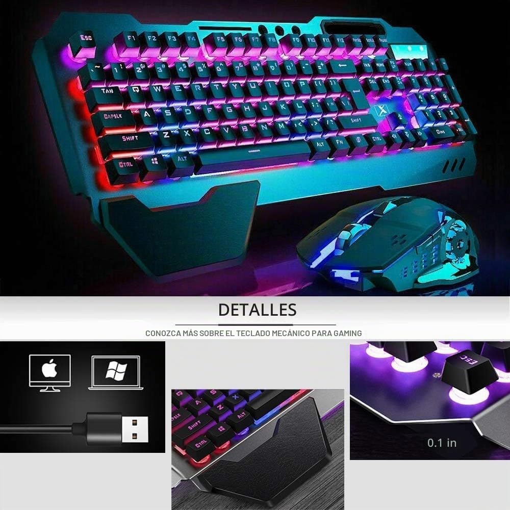 Combo de teclado y mouse inalámbricos para juegos con retroiluminac...