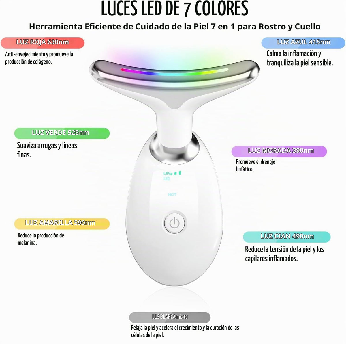 Herramienta de masaje facial 7 en 1, terapia de luz roja para cara...