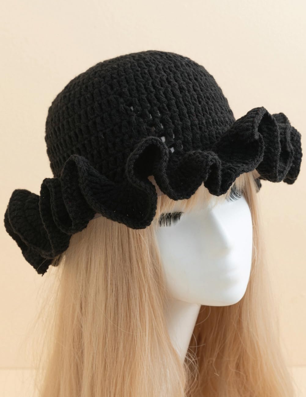 AMOFIA Gorro de punto para mujer, gorro de ganchillo con volantes,...