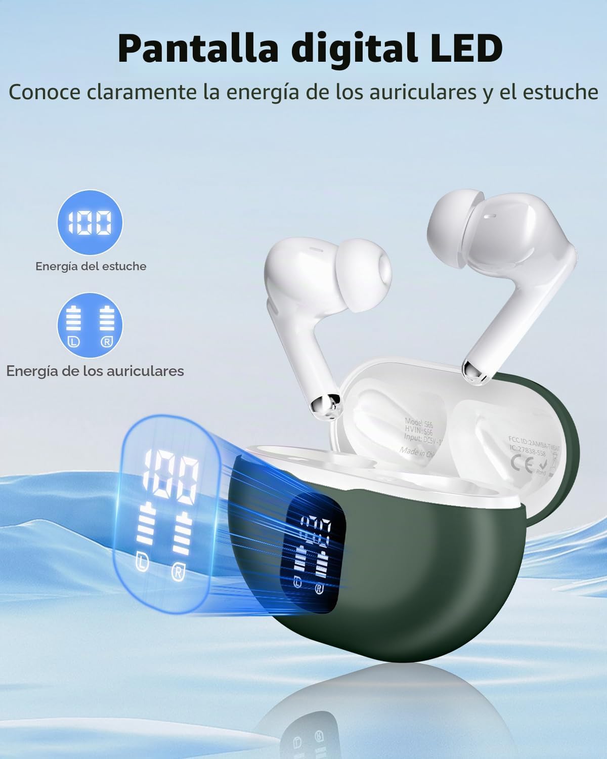 Auriculares inalámbricos, Bluetooth 5.4, estéreo de bajos, auricula...
