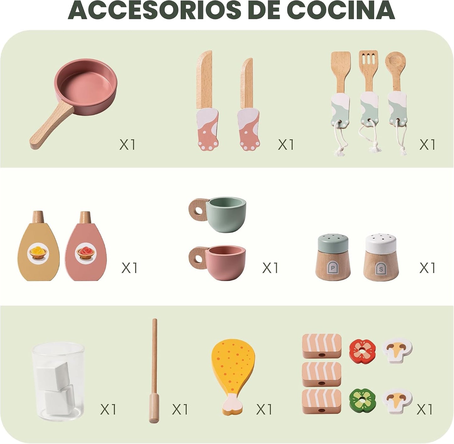 ROBUD Juego de cocina de madera para niños pequeños, juego de cocin...