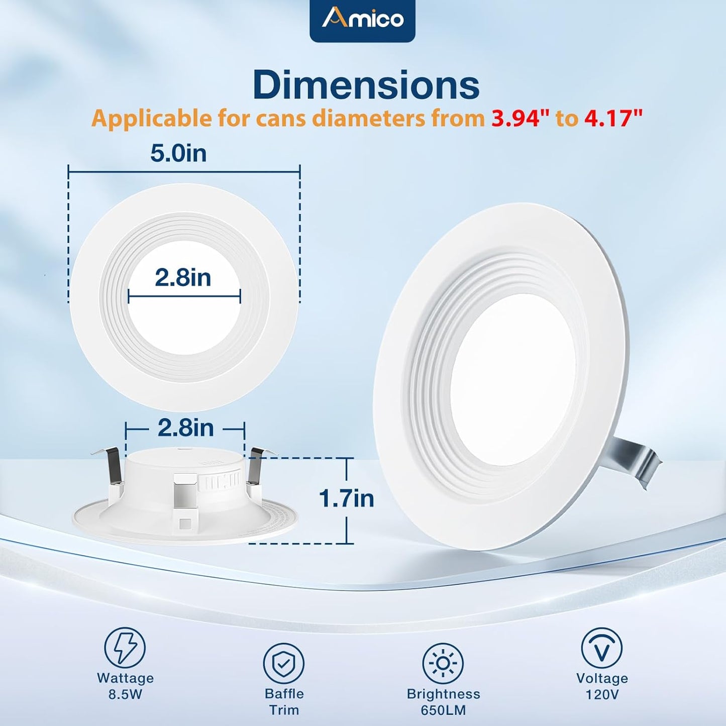 Amico Paquete de 24 Luces LED Empotradas de 4 pulgadas 5CCT, Regula...