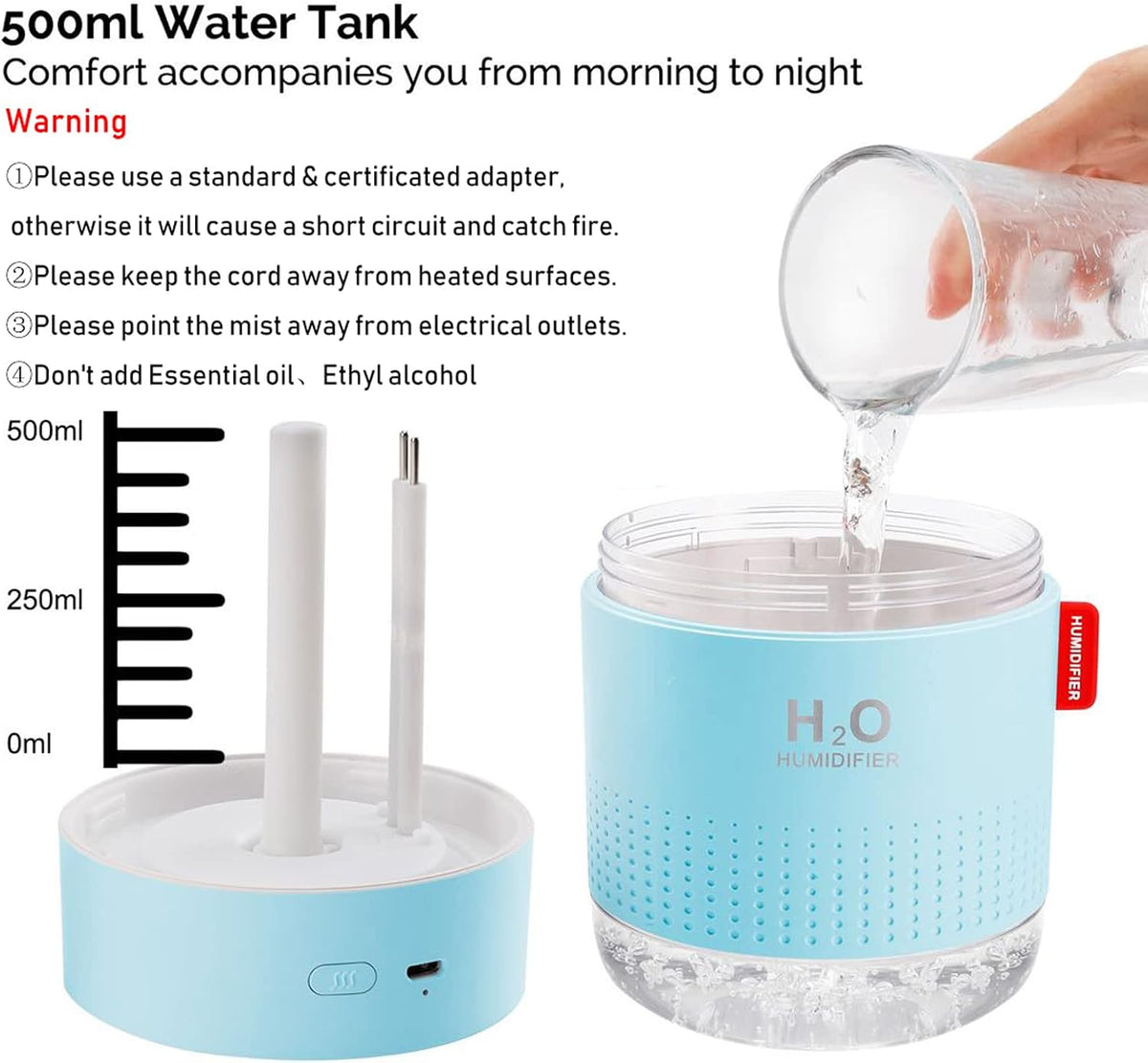 Mini humidificador portátil de niebla fría, 500ml, humidificador de...