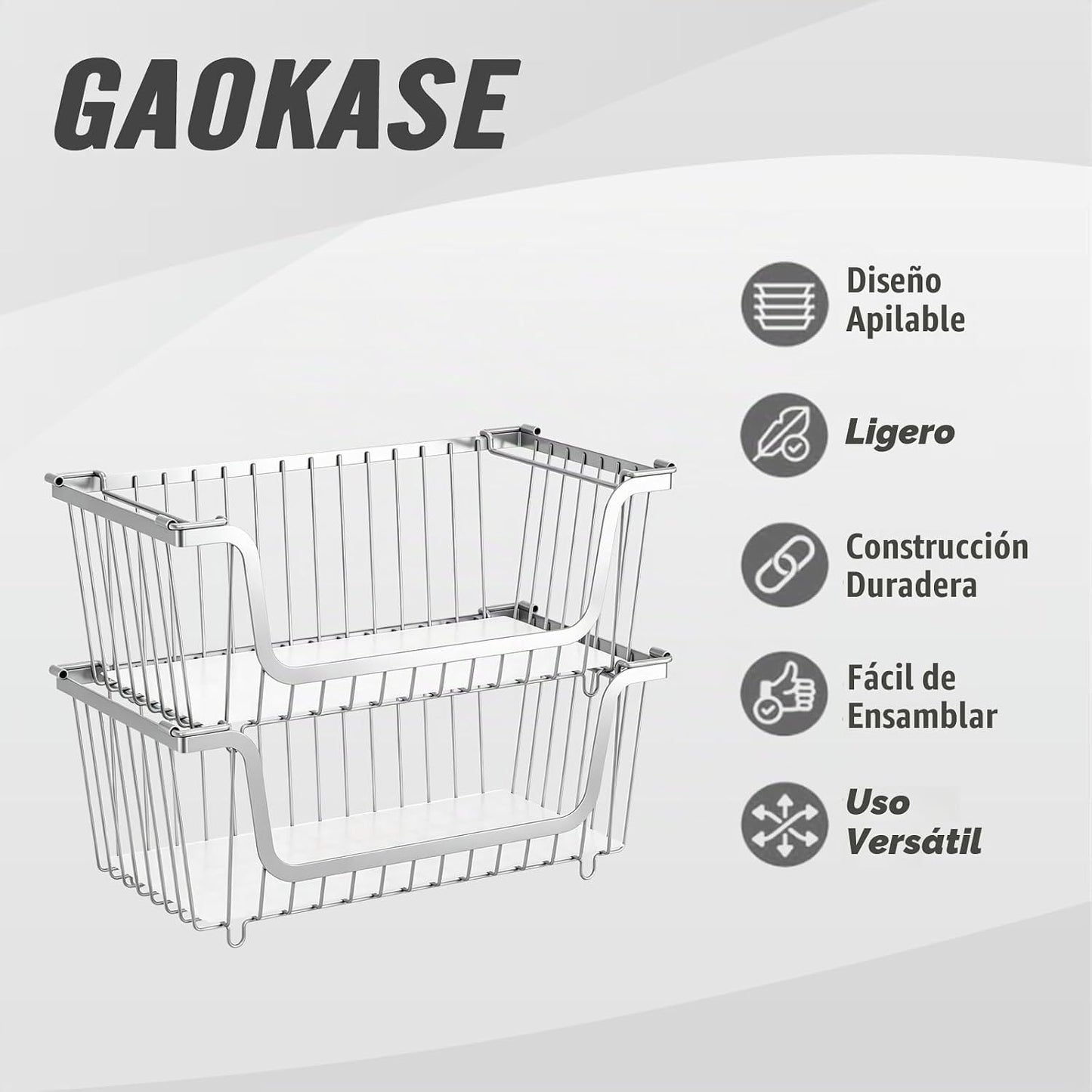 GAOKASE 4 cestas apilables de alambre para organizadores y almacena...
