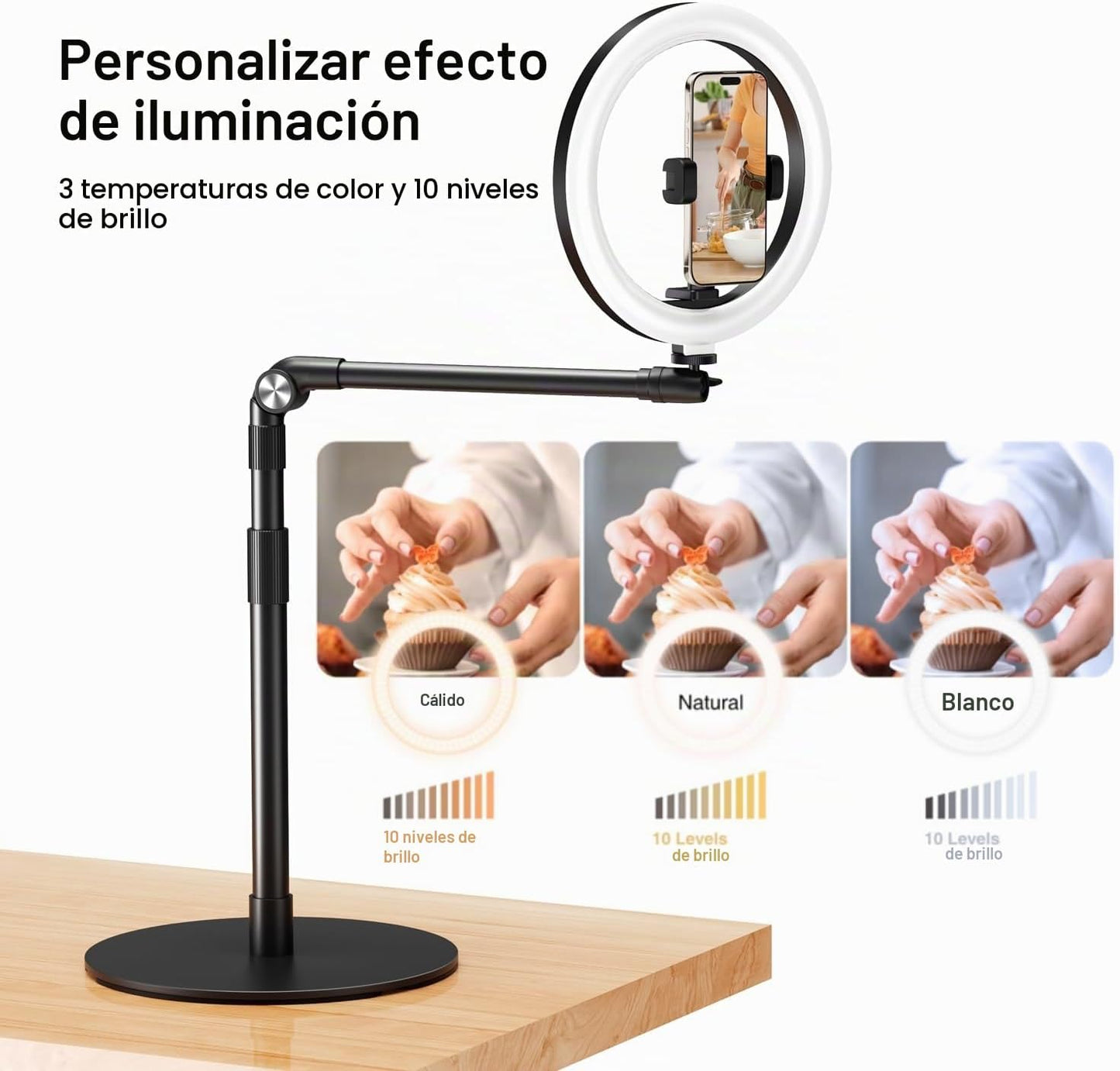 elitehood Soporte de teléfono aéreo con luz para grabación de video...
