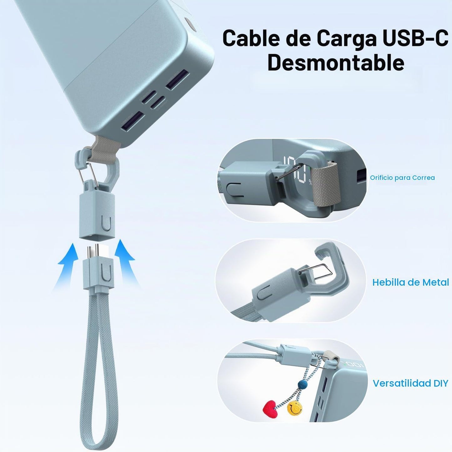 Cargador portátil NOBIS 20000mAh 65W Power Bank con cable desmontab...
