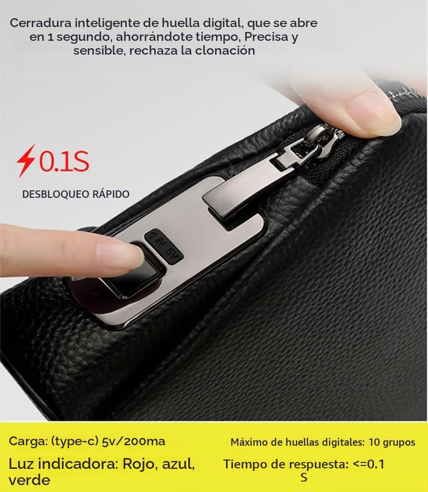 Welaso Bolso de mano de cuero con bloqueo de huellas dactilares, an...