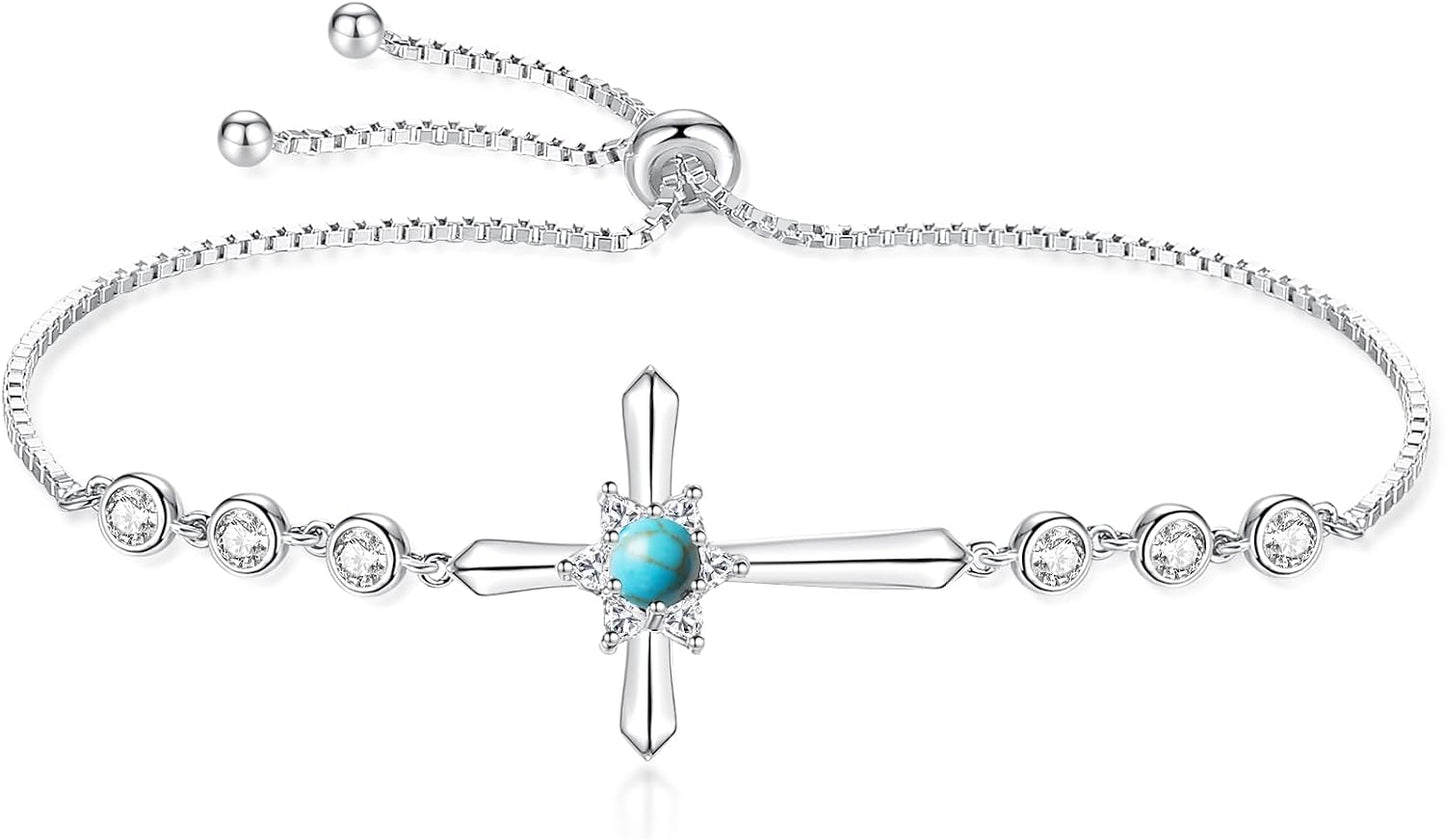 Pulsera Cruz FANCIME de Plata de Ley 925 con Piedra de Nacimiento d...