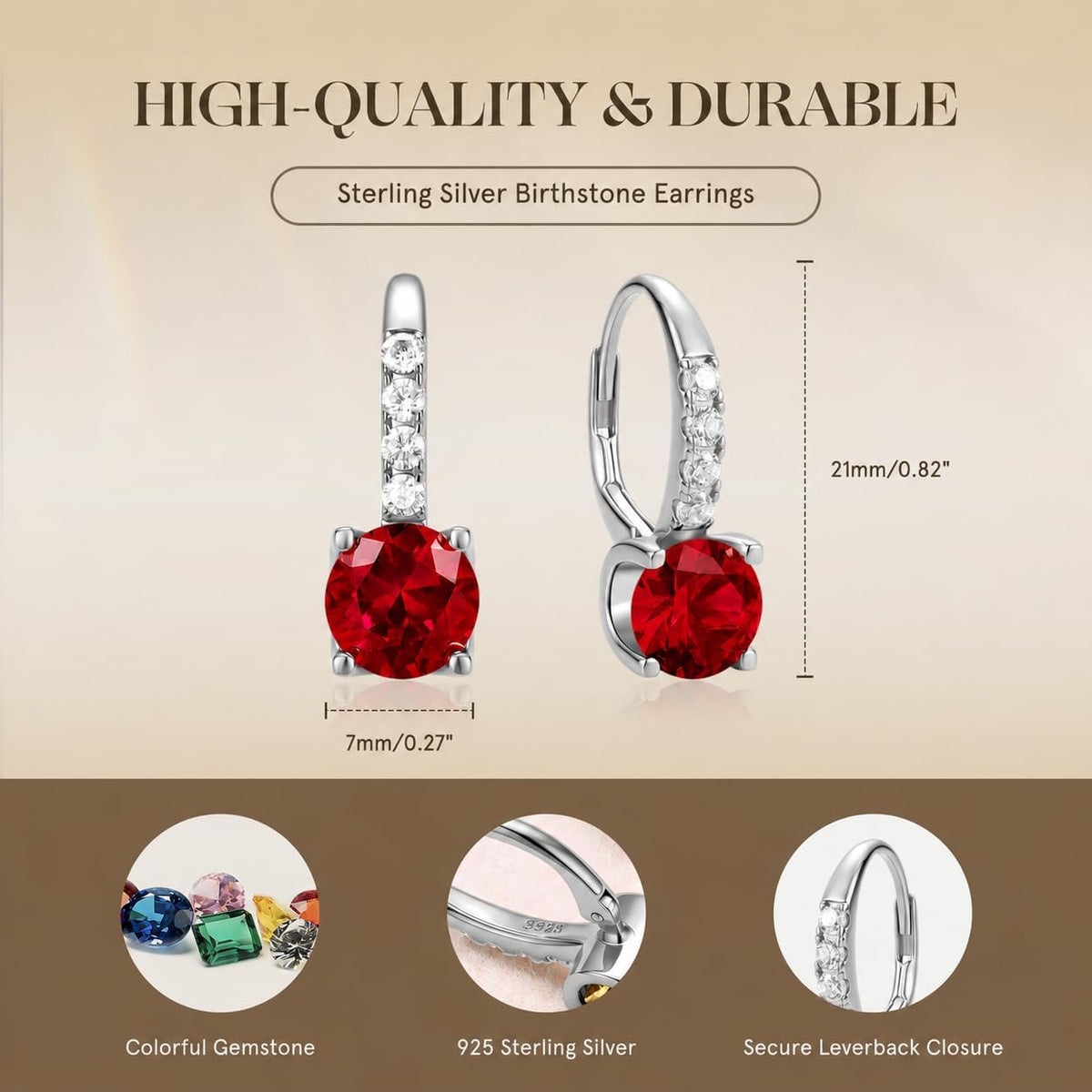 FANCIME Pendientes colgantes con piedra natal para mujer de plata d...