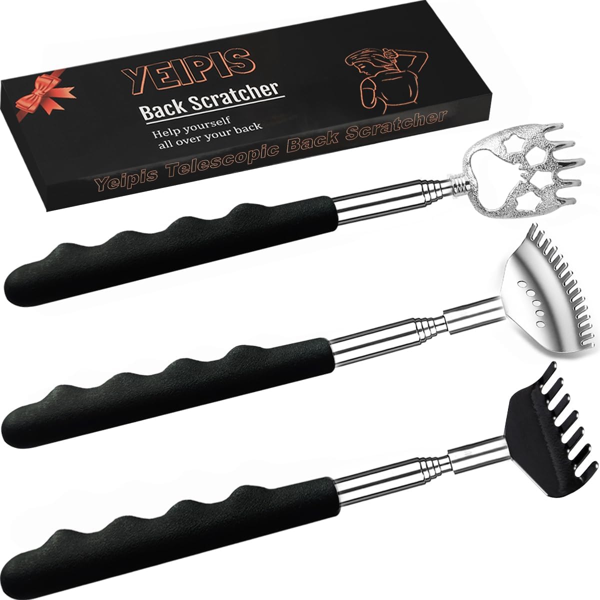 Yeipis Paquete de 3 rascadores de espalda diferentes de metal portá...