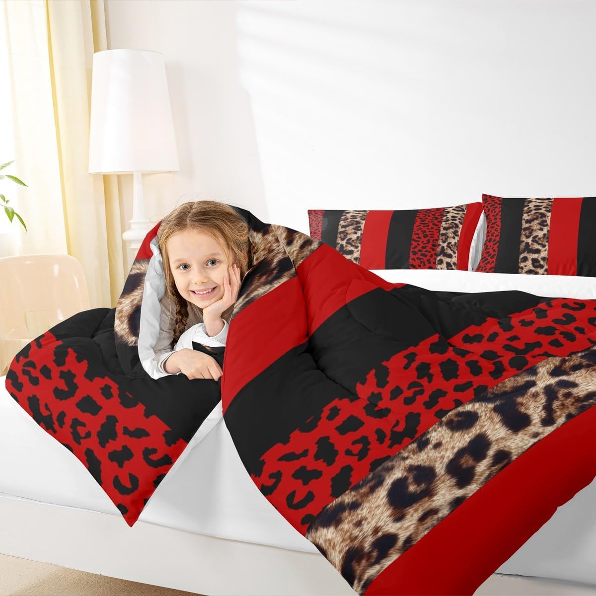 Homewish Juego de edredón para niños con estampado de leopardo, tam...