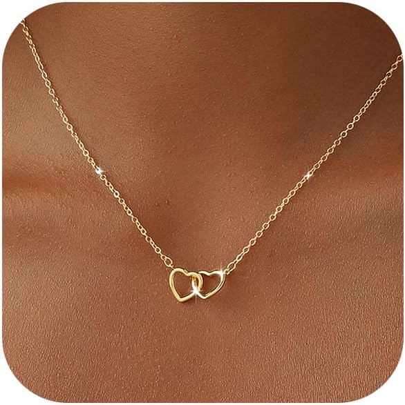 JIKASI Collar de corazón para mujer, delicado chapado en oro de 14...