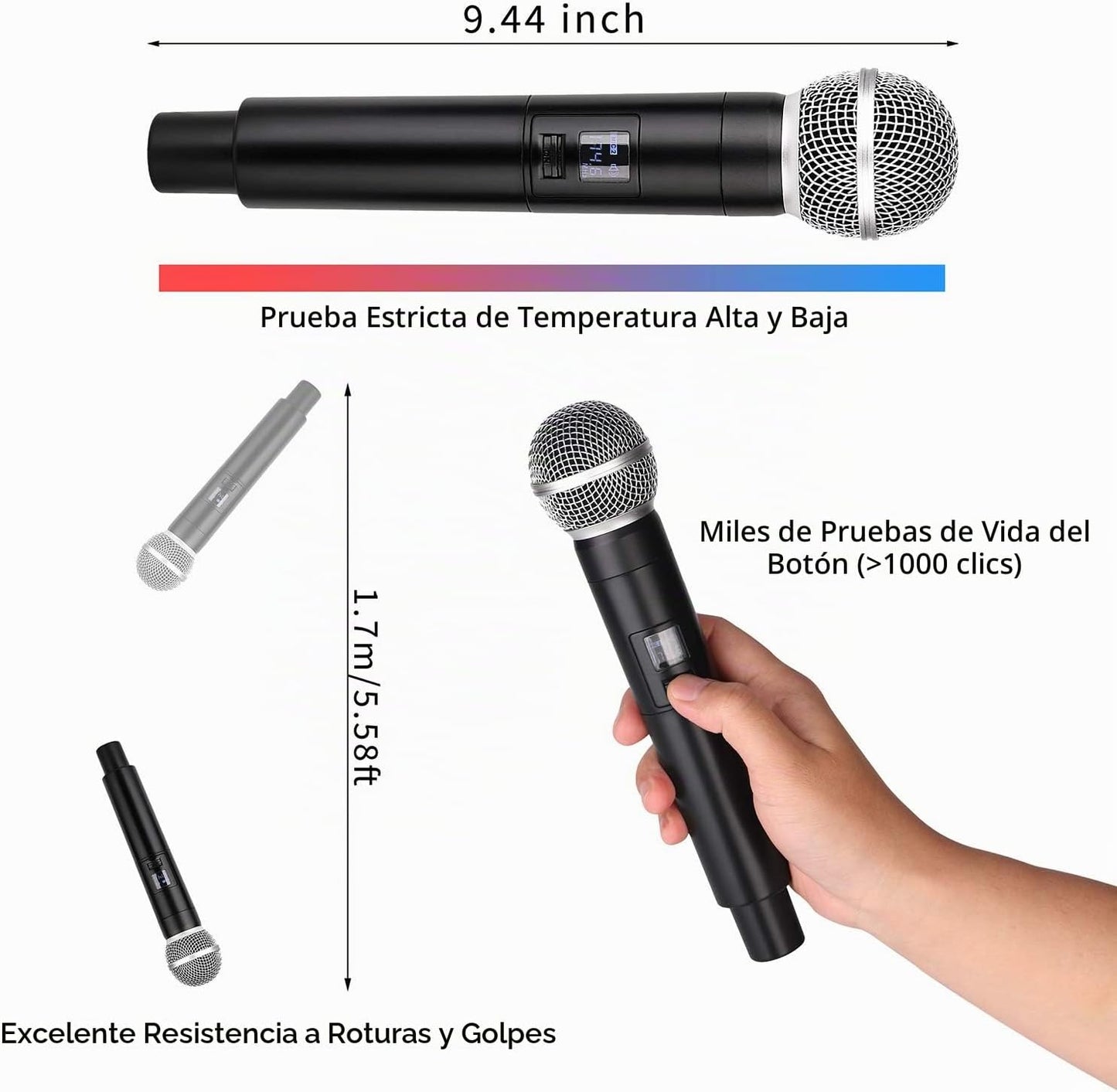 MicrocKing Sistema de micrófono inalámbrico, micrófonos dinámicos d...
