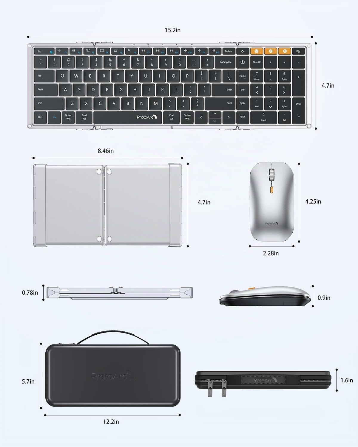 ProtoArc XKM01 - Teclado y mouse plegables, teclado inalámbrico ple...