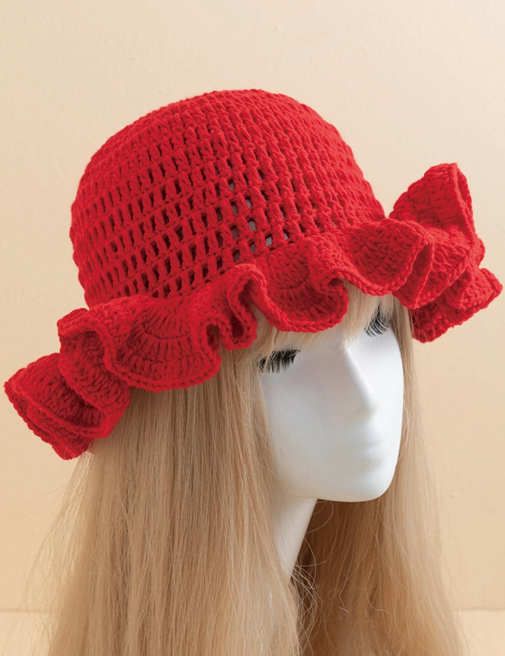 AMOFIA Gorro de punto para mujer, gorro de ganchillo con volantes,...